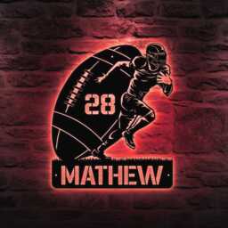 Custom Football Us Flag Metal Name Sign, Personalized Player Wall Art, Sports Room Decor - thumbnail 4