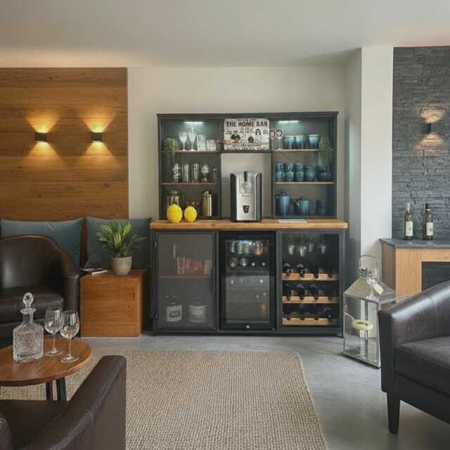Industrial Home Bar Drinks Cabinet With Fridge & Wine Rack - image 1
