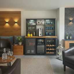 Industrial Home Bar Drinks Cabinet With Fridge & Wine Rack