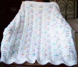 New Handmade White Knit Crochet Baby Afghan Blanket Throw Newborn Infant Wave Trim - thumbnail 1