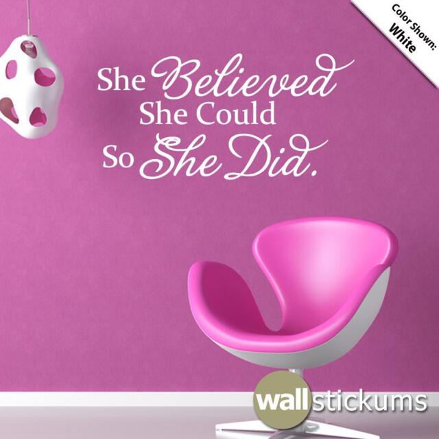Inspirational Quote Wall Decal She Believed Could, Vinyl Art - image 1