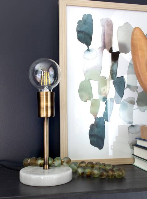Minimal Table Lamp Marble Light Modern Rustic Midcentury Brass Lighting Boho Home Decor - image 1