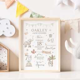 New Baby Personalised Print Birth Stat Details Keepsake Gift, Newborn Neutral Nursery Decor - thumbnail 2