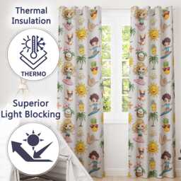 Cute Summer Beach Cartoon Kids Surf Pineapple Dog Seamless Pattern Readymade Eyelet Ring Top Thermal 100% Blackout Curtains - thumbnail 3