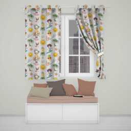 Cute Summer Beach Cartoon Kids Surf Pineapple Dog Seamless Pattern Readymade Eyelet Ring Top Thermal 100% Blackout Curtains - thumbnail 1