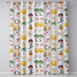 Cute Summer Beach Cartoon Kids Surf Pineapple Dog Seamless Pattern Readymade Eyelet Ring Top Thermal 100% Blackout Curtains - thumbnail 2