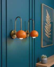 Mid Century Modern Orange Wall Sconce - Italian Brass Light - thumbnail 1