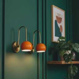 Mid Century Modern Orange Wall Sconce - Italian Brass Light - thumbnail 3