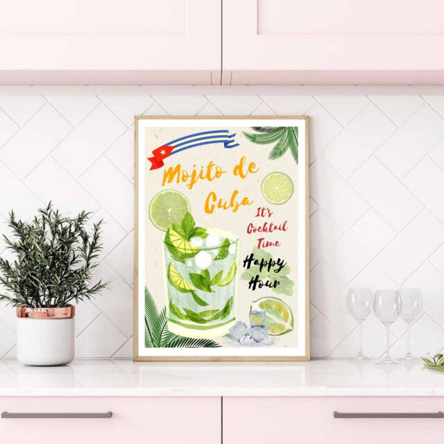 Mojito Print - Cocktail Kitchen Art Bartender Gift Lover Foodie Housewarming Decor Modern - image 1