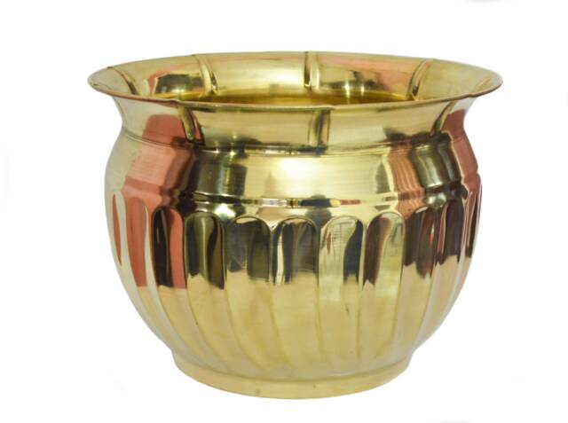 Handcrafted Round Brass Planter - Plant Container Flower Pot - Indoor/Outdoor - image 1