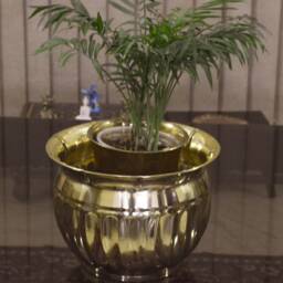Handcrafted Round Brass Planter - Plant Container Flower Pot - Indoor/Outdoor - thumbnail 2