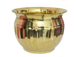 Handcrafted Round Brass Planter - Plant Container Flower Pot - Indoor/Outdoor - thumbnail 1