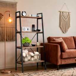 4 Tier Industrial Ladder Shelf Bookcase Rustic Storage Display Rack For Living Room Home Office Furniture - thumbnail 4