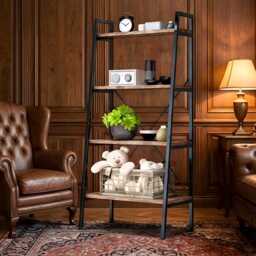 4 Tier Industrial Ladder Shelf Bookcase Rustic Storage Display Rack For Living Room Home Office Furniture - thumbnail 3
