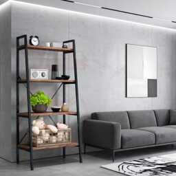 4 Tier Industrial Ladder Shelf Bookcase Rustic Storage Display Rack For Living Room Home Office Furniture - thumbnail 2