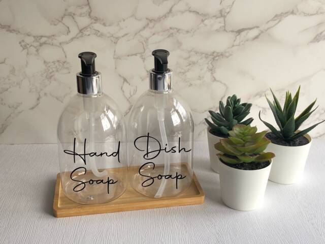 Personalised Clear Bell Soap Dispenser Bottle With Black/Silver Pump 500Ml - image 1