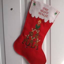 Personalized Christmas Stocking, Custom Reindeer New Home Housewarming Gift, Hostess Embroidered Stocking - thumbnail 3