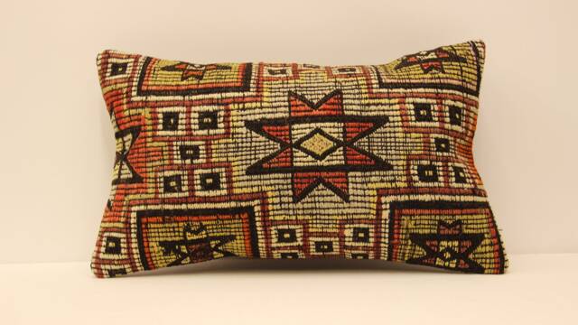 Anatolian Kilim Pillow, Striped Handwoven Sofa Pillow, 12x20 Decorative Cushion Cover Throw Pillow Koef-411 - image 1