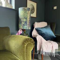 Forbidden Forest Velvet Cylinder Lampshade, Extra Tall Lampshade Trees Velvet - thumbnail 2