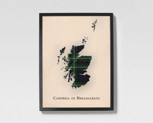 Clan Campbell Of Breadalbane Scottish Tartan Map - Scotland Family Wall Decor, Ready To Hang - image 1