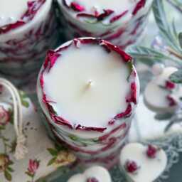 Rose Scented Soy Wax Candle - Dried Petals, Mother's Day Gift - thumbnail 3