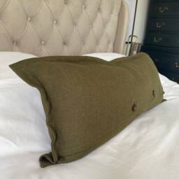 Dark Olive Green Linen Bolster Cushion Cover, Oxford Edge Lumbar Pillow - thumbnail 3