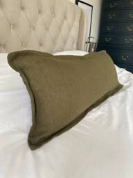 Dark Olive Green Linen Bolster Cushion Cover, Oxford Edge Lumbar Pillow