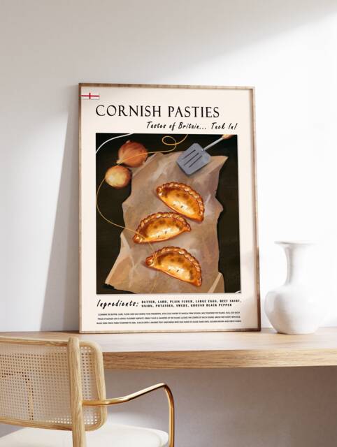 Cornish Pasty Food Poster, Art Print, British Kitchen Art, Retro Gift, A1/A2/A3/A4 - image 1