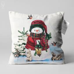 Christmas Cushion Covers With Snowman, Robin, Tree & Bells Designs, Double Sided On The Chenille Different Sizes, Oeko-Tex - thumbnail 2