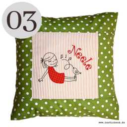 Embroidered Cushion Girl With Bird + Name //Green - Natural// 40x40 Cushion Cover Gift Cuddly Snuggle Name - thumbnail 3