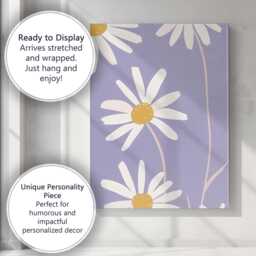 Large White Daisy Bloom Lavender Background Botanical Art Canvas Wall Print Decor Picture Ready To Hang - thumbnail 3
