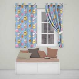 Cute Easter Bunny Chick Carrot Egg Blue Polka Dot Seamless Pattern Readymade Eyelet Ring Top Thermal 100% Blackout Curtains