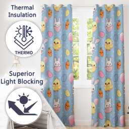 Cute Easter Bunny Chick Carrot Egg Blue Polka Dot Seamless Pattern Readymade Eyelet Ring Top Thermal 100% Blackout Curtains - thumbnail 3