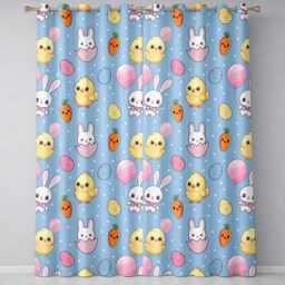Cute Easter Bunny Chick Carrot Egg Blue Polka Dot Seamless Pattern Readymade Eyelet Ring Top Thermal 100% Blackout Curtains - thumbnail 2