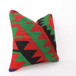 Vintage Turkish Kilim Pillow Cover Handwoven Wool Throw - 16x16 - thumbnail 2