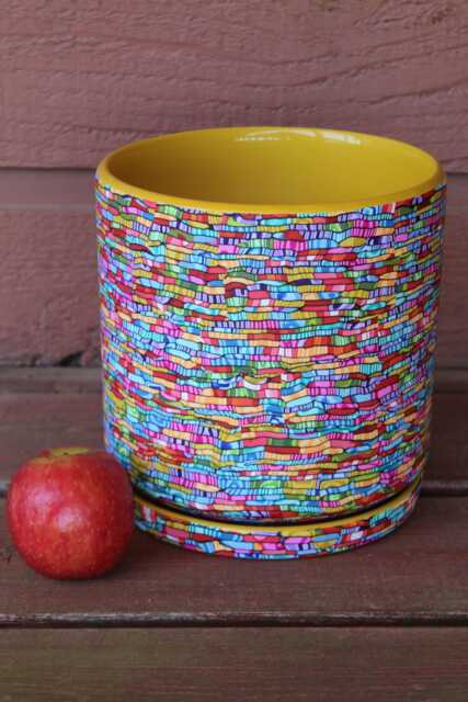 Large Rainbow Flower Planter 7 Inch Polymer Clay Coated Ceramic Pot With Drainage Plate - image 1