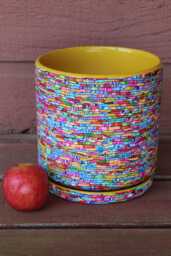 Large Rainbow Flower Planter 7 Inch Polymer Clay Coated Ceramic Pot With Drainage Plate - thumbnail 1