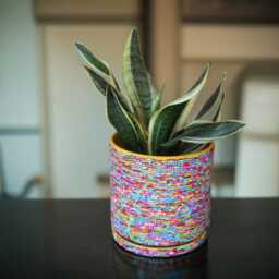 Large Rainbow Flower Planter 7 Inch Polymer Clay Coated Ceramic Pot With Drainage Plate - thumbnail 3