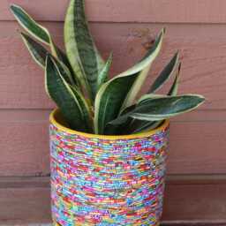 Large Rainbow Flower Planter 7 Inch Polymer Clay Coated Ceramic Pot With Drainage Plate - thumbnail 2