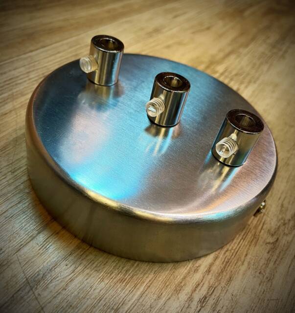 3Way Metal Ceiling Rose in Brushed Chrome Finish Fully Handmade Ideal For Pendant Lighting - image 1