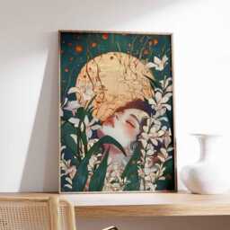 Dreamy Moon Goddess Art Print, Ethereal Floral Portrait Poster, Surreal Feminine Wall Art, Mystical Woman Illustration, Spiritual Decor - thumbnail 3