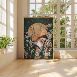 Dreamy Moon Goddess Art Print, Ethereal Floral Portrait Poster, Surreal Feminine Wall Art, Mystical Woman Illustration, Spiritual Decor - thumbnail 2