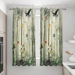 Forest Bird Curtains, Nature Drapes With Trees & Leaves, Botanical Woodland Design Custom Eyelet Or Rod Pocket Curtains - thumbnail 3