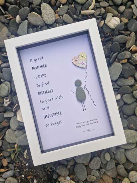Leaving Job Good Luck Present, Pebble Art Picture Framed Poem, Wall Art, Home Decor Gift. Personalised. Colleague/Manager - image 1