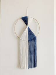 Blue & White Yarn Hoop Wall Hanging - thumbnail 1
