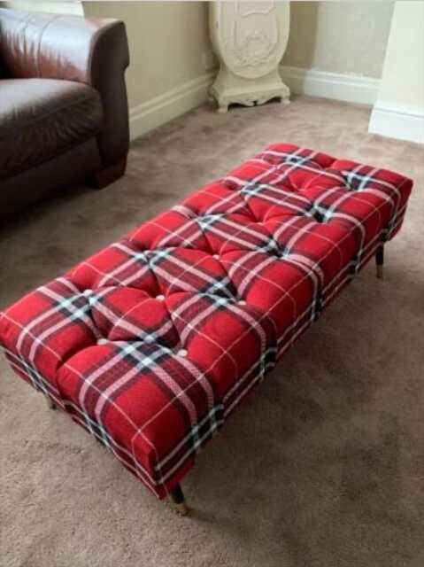 Red Tartan Upholstered Footstool Ottoman Pouffe - image 1