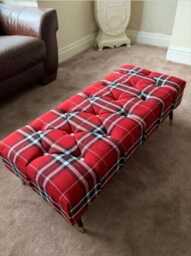 Red Tartan Upholstered Footstool Ottoman Pouffe - thumbnail 1
