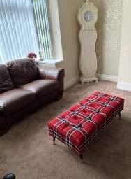 Red Tartan Upholstered Footstool Ottoman Pouffe - thumbnail 3