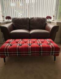 Red Tartan Upholstered Footstool Ottoman Pouffe - thumbnail 2