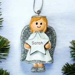 Personalised Cute Silver Girl Angel Christmas Tree Decoration With Name - Bauble Ornament - thumbnail 1